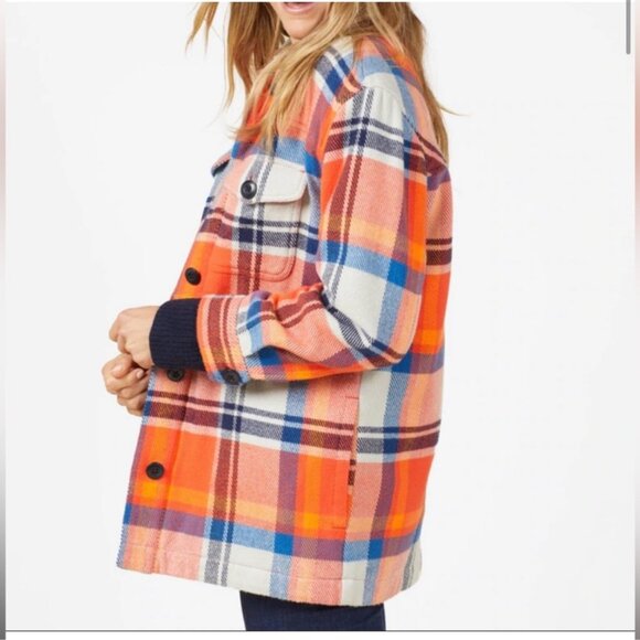 Outerknown Blanket Shirt Jacket Flame Mav Orange Red Plaid Size Small - Picture 4 of 14